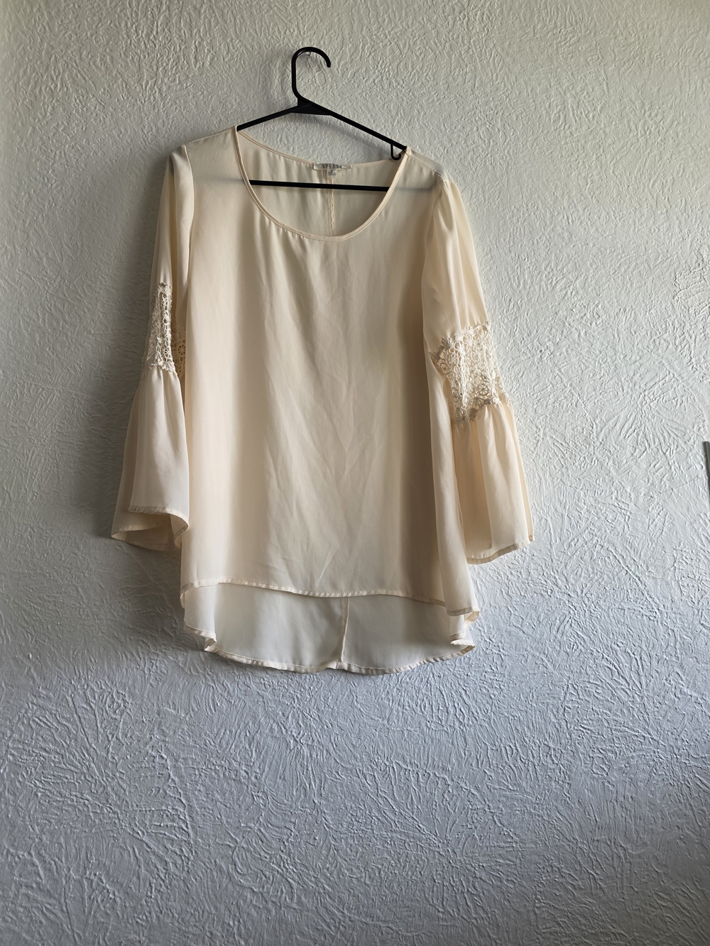 Cottagecore Spense Cream Bell-Sleeve Tunic with Lace Trimmed Sleeves
